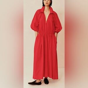 ESSE STUDIOS Gathered Cutout Cotton-poplin Maxi Dress In Hot Pink